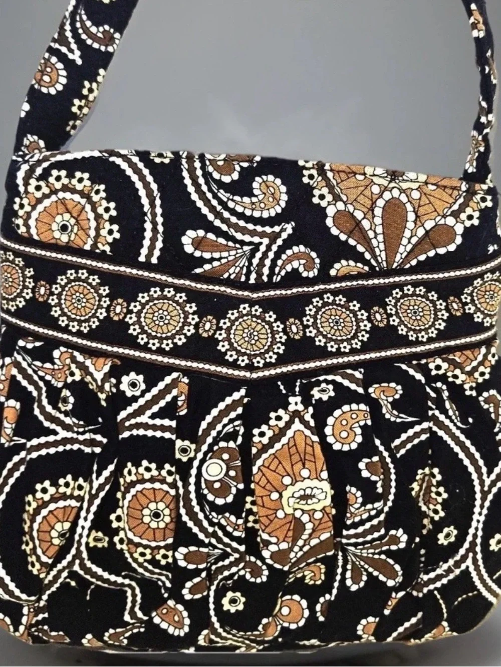 Vera Bradley Black Paisley Hobo Shoulder Bag with Tan & Cream Accents
